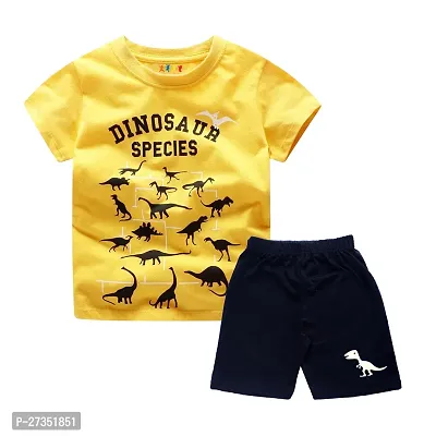 Fabulous Yellow Cotton Blend Printed T-Shirts with Shorts Set For Kids-thumb0