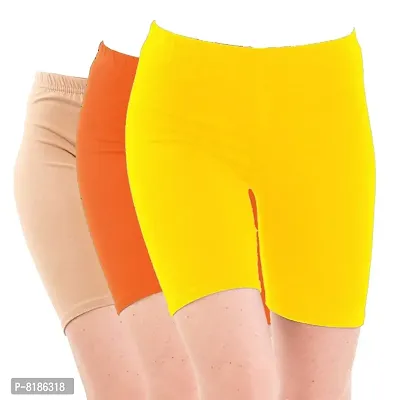 YEZI Shorts for Women | Girls | Ladies - Combo Pack of 3 Stretchable Shorts for Women for Gym, Yoga, Cycling and Sports Activities (Beige, Orange, Yellow)