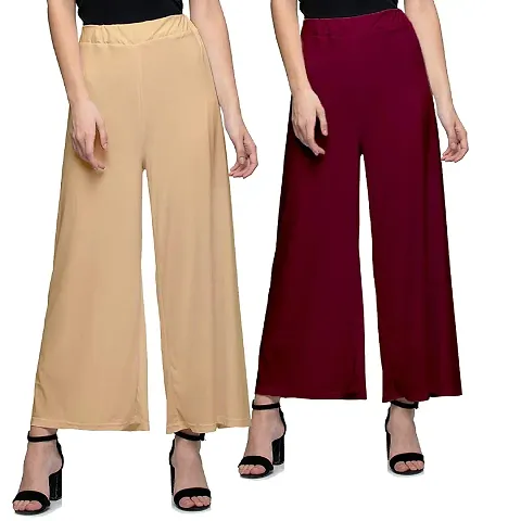 Pack Of 2 Stylish Multicoloured Satin Solid Women's Palazzo