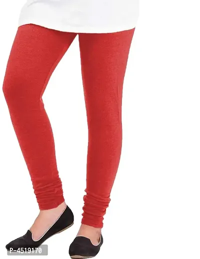 Classy Red Woolen Solid Leggings For Women