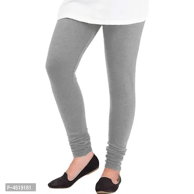 Classy Grey Woolen Solid Leggings For Women