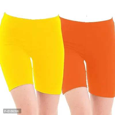 YEZI Shorts for Women | Girls | Ladies - Combo Pack of 2 Stretchable Shorts for Women for Gym, Yoga, Cycling and Sports Activities (Yellow, Orange)