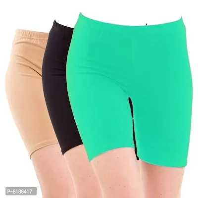 YEZI Shorts for Women | Girls | Ladies - Combo Pack of 3 Stretchable Shorts for Women for Gym, Yoga, Cycling and Sports Activities (Beige, Black, Turquoise)-thumb0