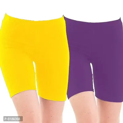 YEZI Shorts for Women | Girls | Ladies - Combo Pack of 2 Stretchable Shorts for Women for Gym, Yoga, Cycling and Sports Activities (Yellow, Purple)