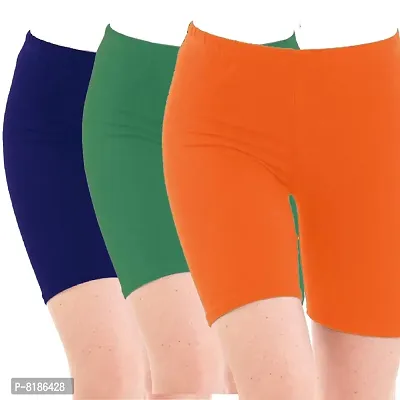 YEZI Shorts for Women | Girls | Ladies - Combo Pack of 3 Stretchable Shorts for Women for Gym, Yoga, Cycling and Sports Activities (Blue, Green, Orange)-thumb0