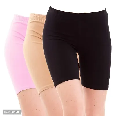 YEZI Shorts for Women | Girls | Ladies - Combo Pack of 3 Stretchable Shorts for Women for Gym, Yoga, Cycling and Sports Activities (BABYPINK, Beige, Black)-thumb0