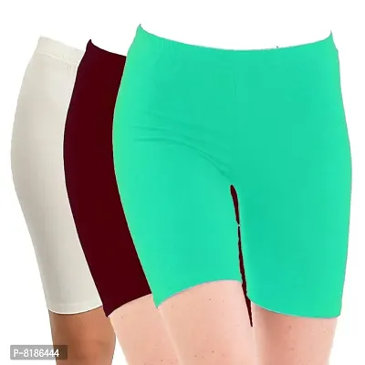 YEZI Shorts for Women | Girls | Ladies - Combo Pack of 3 Stretchable Shorts for Women for Gym, Yoga, Cycling and Sports Activities (White, Maroon, Turquoise)