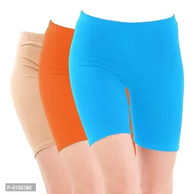 YEZI Shorts for Women | Girls | Ladies - Combo Pack of 3 Stretchable Shorts for Women for Gym, Yoga, Cycling and Sports Activities (Beige, Orange, SkyBlue)