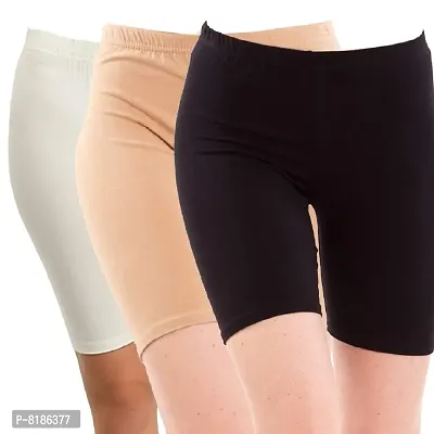 YEZI Shorts for Women | Girls | Ladies - Combo Pack of 3 Stretchable Shorts for Women for Gym, Yoga, Cycling and Sports Activities (White, Beige, Black)