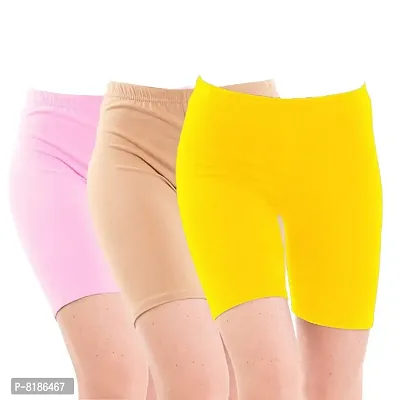 YEZI Shorts for Women | Girls | Ladies - Combo Pack of 3 Stretchable Shorts for Women for Gym, Yoga, Cycling and Sports Activities (BABYPINK, Beige, Yellow)