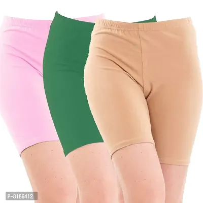 YEZI Shorts for Women | Girls | Ladies - Combo Pack of 3 Stretchable Shorts for Women for Gym, Yoga, Cycling and Sports Activities (BABYPINK, Beige, Green)