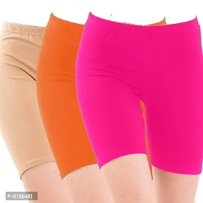 YEZI Shorts for Women | Girls | Ladies - Combo Pack of 3 Stretchable Shorts for Women for Gym, Yoga, Cycling and Sports Activities (Beige, Orange, Pink)-thumb0