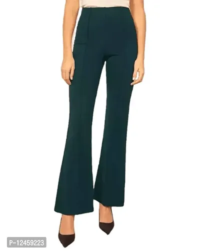 High Waist Bell Bottom Trouser/Wide Leg  Trouser for Women  Girls (Colour: Teal)-thumb0