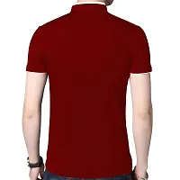Mens Half Sleeve Mandarin Collar Casual T-shirt(Color: Maroon)-thumb2
