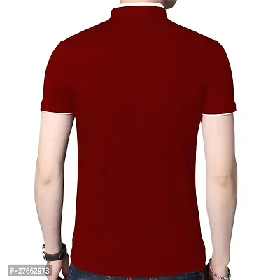 Mens Half Sleeve Mandarin Collar Casual T-shirt(Color: Maroon)-thumb3