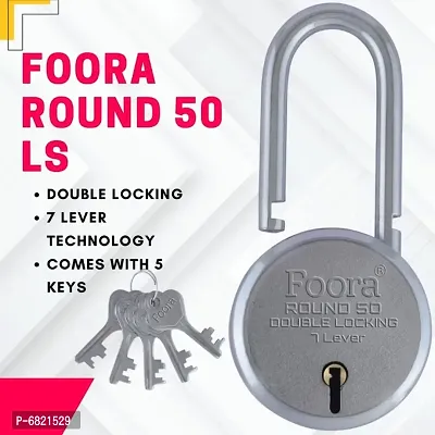 Foora Round 50 LS mm Padlock, Lock with 5 Keys, Double Locking  7 Lever Technology