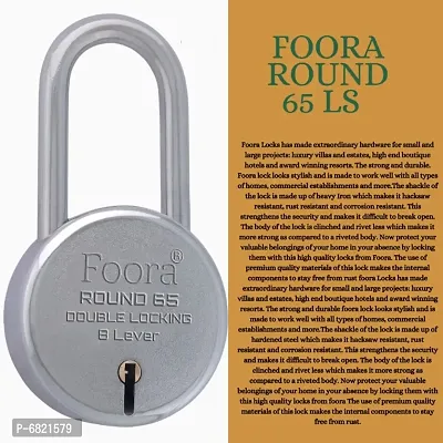 Foora Round 65 LS mm Padlock, Lock with 5 Keys, Double Locking  8 Lever Technology