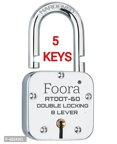Foora Atoot 60mm Padlock, Lock with 5 Keys, Double Locking Hardened Shackle   8 Lever Technology