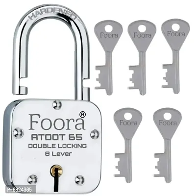Foora Atoot 65 mm Padlock, Lock with 5 Keys, Double Locking Hardened Shackle  8 Lever Technology