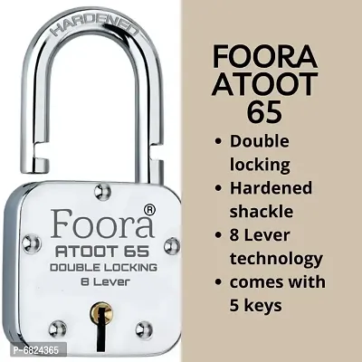 Foora Atoot 65 mm Padlock, Lock with 5 Keys, Double Locking Hardened Shackle  8 Lever Technology-thumb2