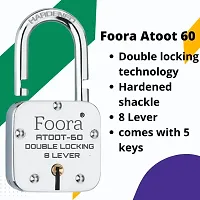 Foora Atoot 60mm Padlock, Lock with 5 Keys, Double Locking Hardened Shackle   8 Lever Technology-thumb1