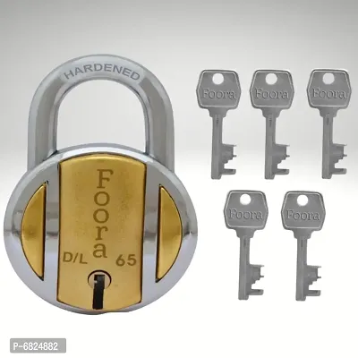 Foora Brass Top 65mm Padlock, Lock with 5 Keys, Double Locking Hardened Shackle   8 Lever Technology