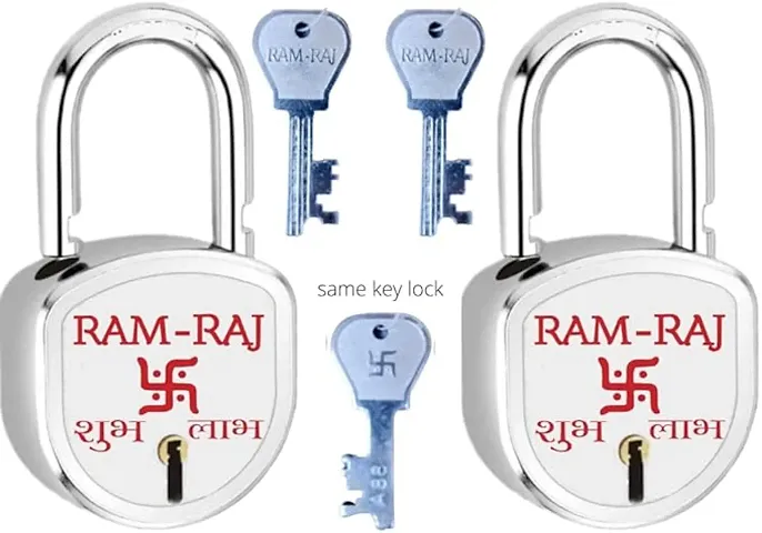 RAM-RAJ Shubh Labh Lock and Key, Door Lock for Home, Shop Same Key for Multiple Lock, 2 Same Key Lock Set, Common Key Lock Set of 2 (Finish Silver) (2 Same Key Lock Set)