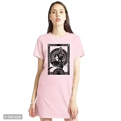 Stylish Pink Cotton Blend Printed T-Shirt Dress For Women-thumb0