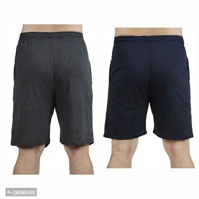 Stylish Cotton Blend Combo Of Navy Blue and Grey Shorts For Men-thumb3