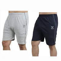 Stylish Cotton Blend Combo Of Silver and Blue Shorts For Men-thumb1