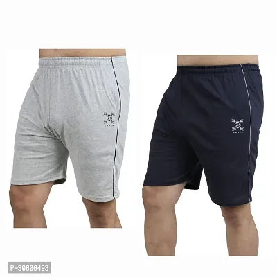 Stylish Cotton Blend Combo Of Silver and Blue Shorts For Men-thumb2