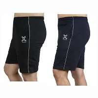 Stylish Cotton Blend Combo Of Navy Blue and Black Shorts For Men-thumb1