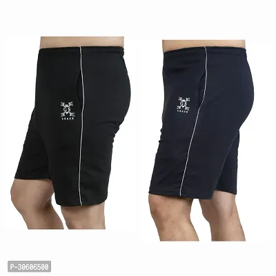 Stylish Cotton Blend Combo Of Navy Blue and Black Shorts For Men-thumb2