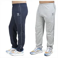 Stylish combo of silver and light blue cotton blend track pants for men-thumb1