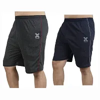 Stylish Cotton Blend Combo Of Navy Blue and Grey Shorts For Men-thumb1