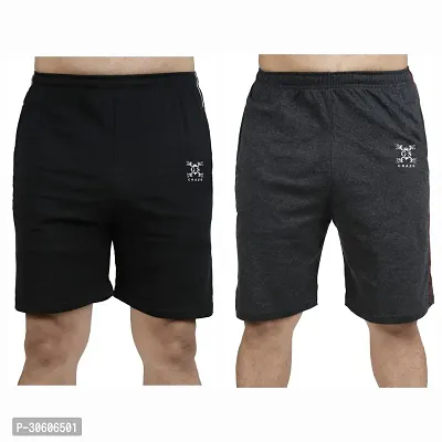 Stylish Cotton Blend Combo Of Grey and Black Shorts For Men