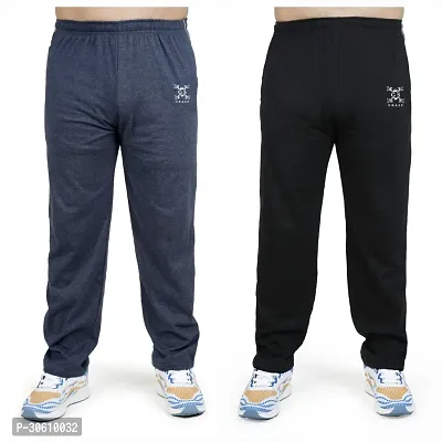 Stylish combo of light blue and black cotton blend track pants for men