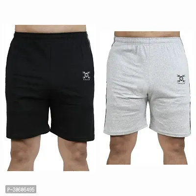 Stylish Cotton Blend Combo Of Silver and Black Shorts For Men