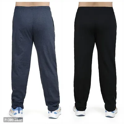 Stylish combo of light blue and black cotton blend track pants for men-thumb2