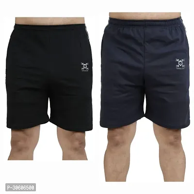 Stylish Cotton Blend Combo Of Navy Blue and Black Shorts For Men