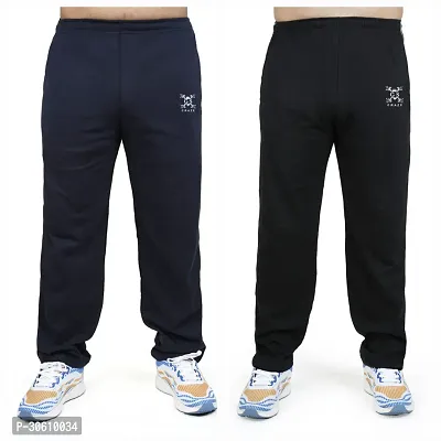 Stylish combo of navy blue and black cotton blend track pants for men