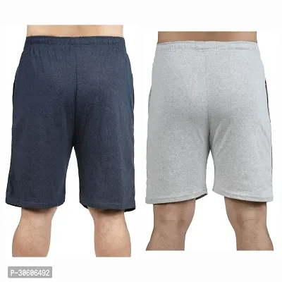 Stylish Cotton Blend Combo Of Silver and Light Blue Shorts For Men-thumb2