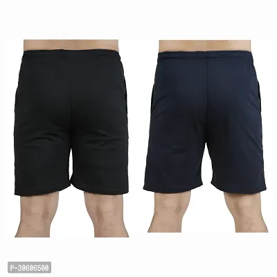 Stylish Cotton Blend Combo Of Navy Blue and Black Shorts For Men-thumb3