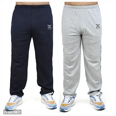 Stylish combo of silver and navy blue cotton blend track pants for men