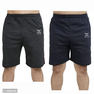 Stylish Cotton Blend Combo Of Navy Blue and Grey Shorts For Men-thumb0