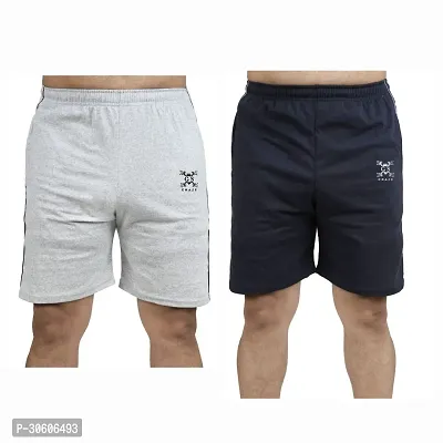 Stylish Cotton Blend Combo Of Silver and Blue Shorts For Men