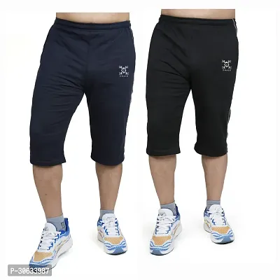 Trendy cotton blend combo of navy blue and black capris