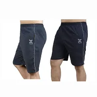 Stylish Cotton Blend Combo Of Light Blue and Navy Blue Shorts For Men-thumb1