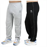 Stylish combo of silver and black cotton blend track pants for men-thumb1