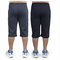 Trendy cotton blend combo of light blue and navy blue capris-thumb2